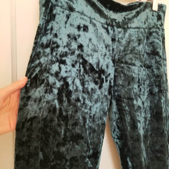 Ivanka Trump Green Crushed Velvet Ankle Leggings | size Small - Picture 2 of 6